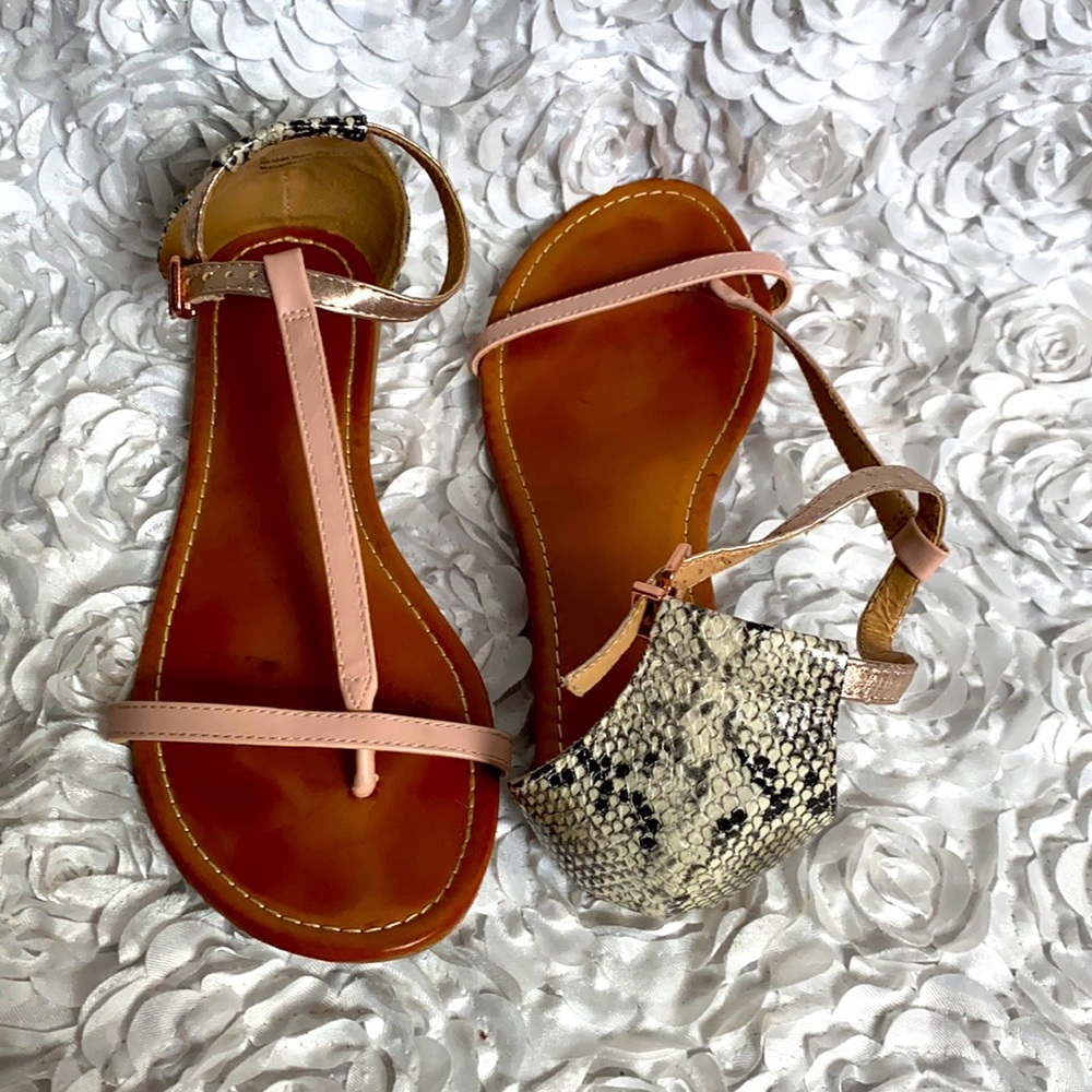 . Express snake skin and pink sandals size 8!